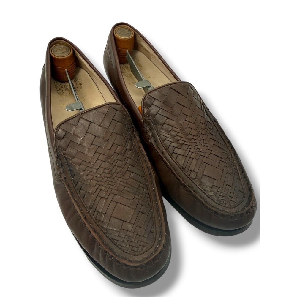 Cole Haan Pinch Handsewn Brown Woven Leather Loafers Mens 10.5 B Slip On Shoes